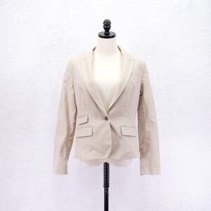 Banana Republic Tan -8- Lined Extra Pocket 1 Button Blazer Canvass Cotton Spande